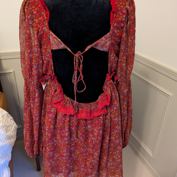 Floral Red Ruffle Dress - Picture 3 of 5